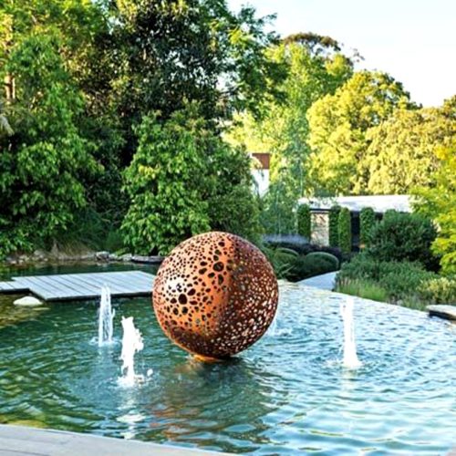 Corten steel ball fountain statue
