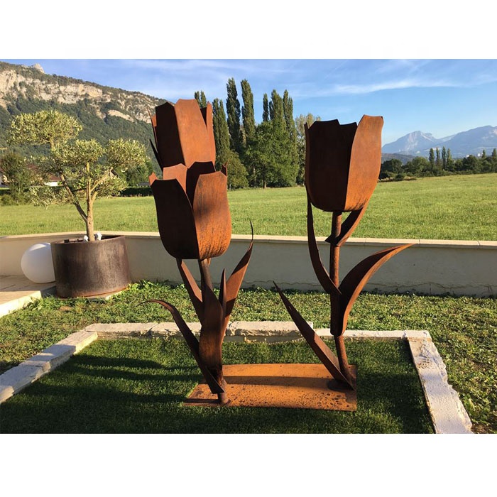 Corten steel flower sculpture