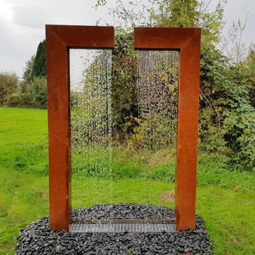 corten steel garden art fountain