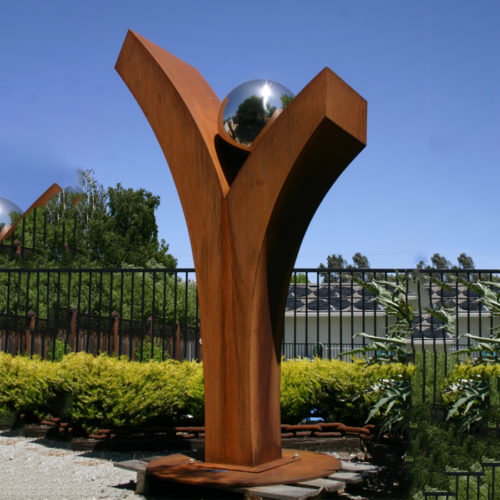 Abstract Corten logo sculpture