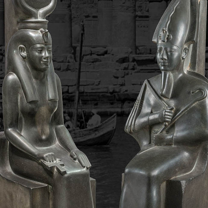 Egyptian two people sitting statues