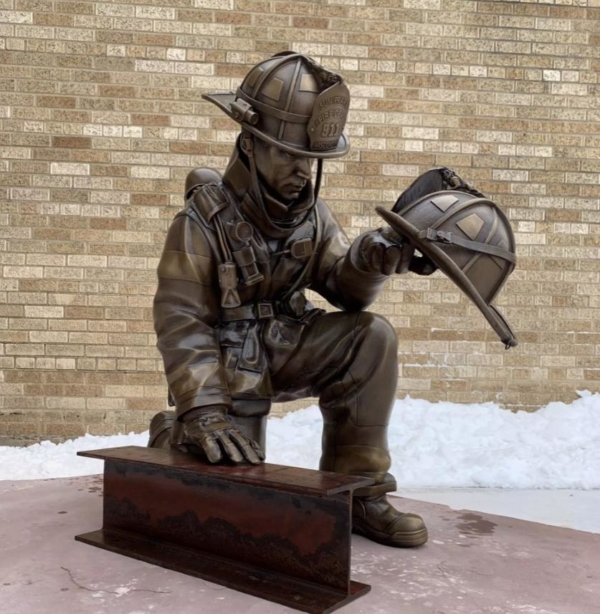 bronze fireman statue