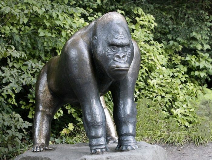 unhappy gorilla outdoor sculpture