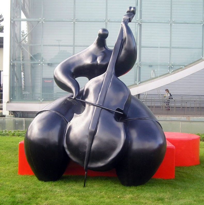 abstract cello bronze statue