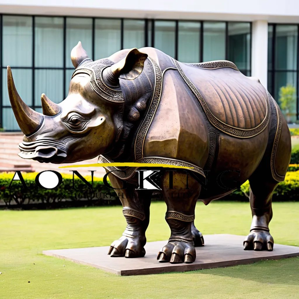 Large Garden Decoration Sturdy Bronze Rhinoceros Sculpture