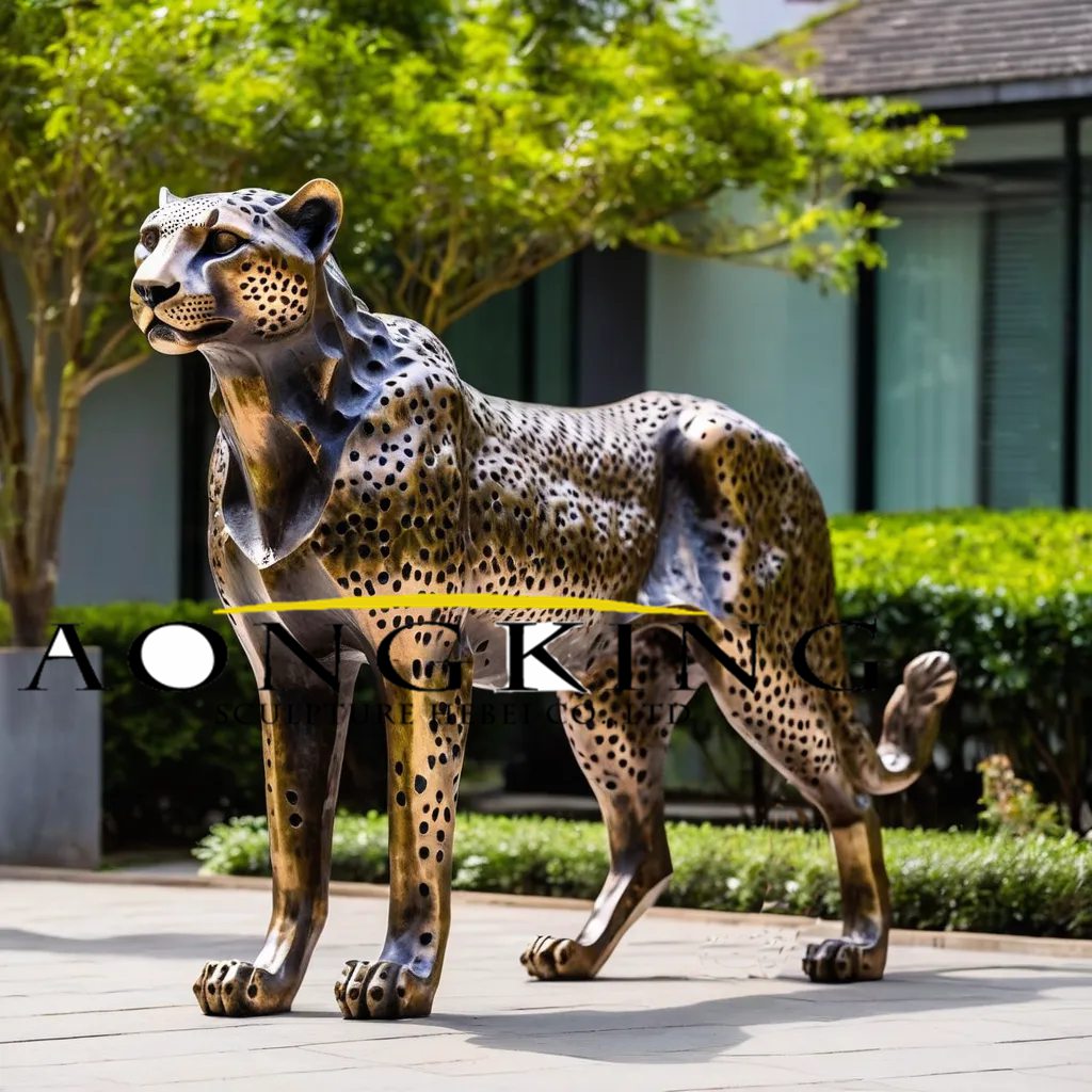Focused Alert Bronze Cheetah Sculpture