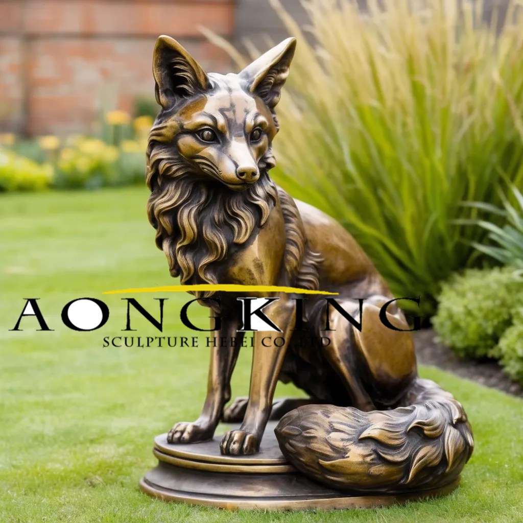 Peaceful Outdoor Fox Metal Animal Art Bronze