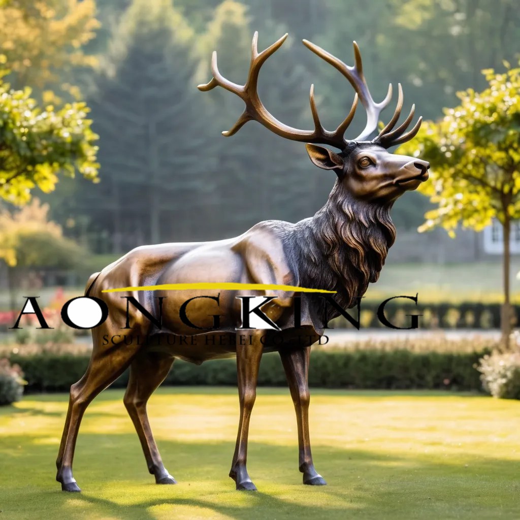 Realistic Garden Cervid Decoration Bronze Elk Statue