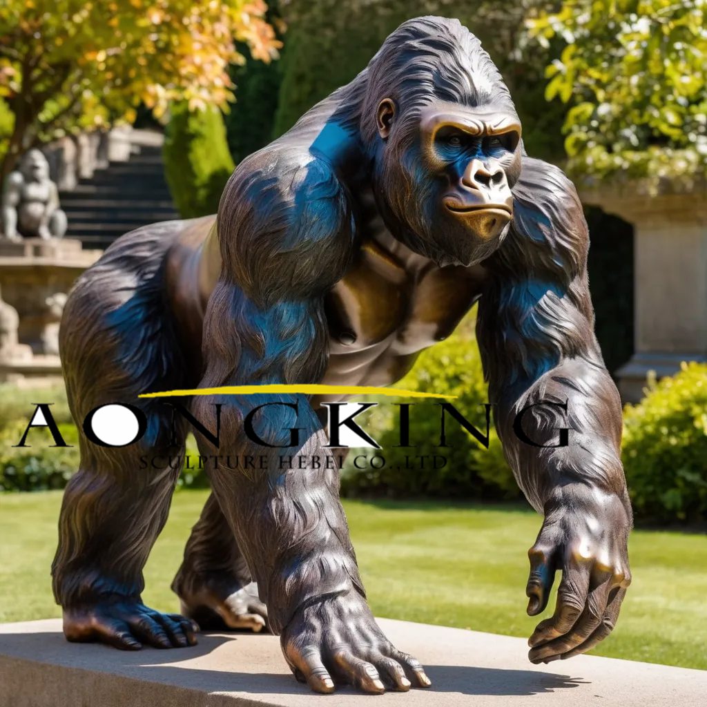 Bronze Dynamic Striding Gorilla Realistic Animal Statue