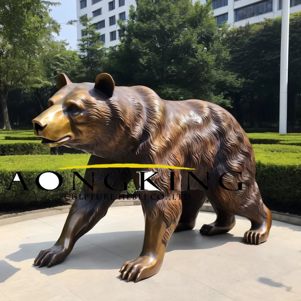 Garden Animal Bronze Naturalistic Unhurried Walking Bear Outdoor Decor Statue