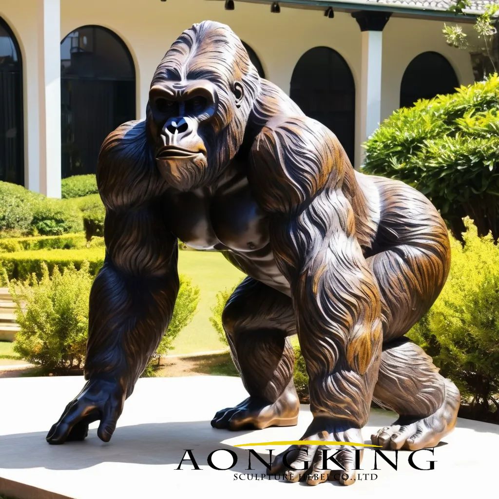 Life Size Half Crouched Bronze Gorilla Outside
