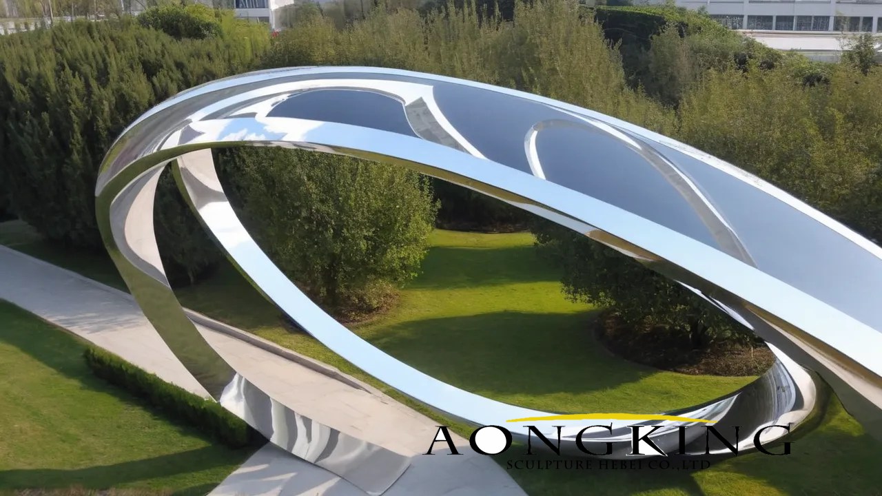Aesthetics Greenway Circular Rail Large Metal Artwork Glass-stainless Steel Sculpture