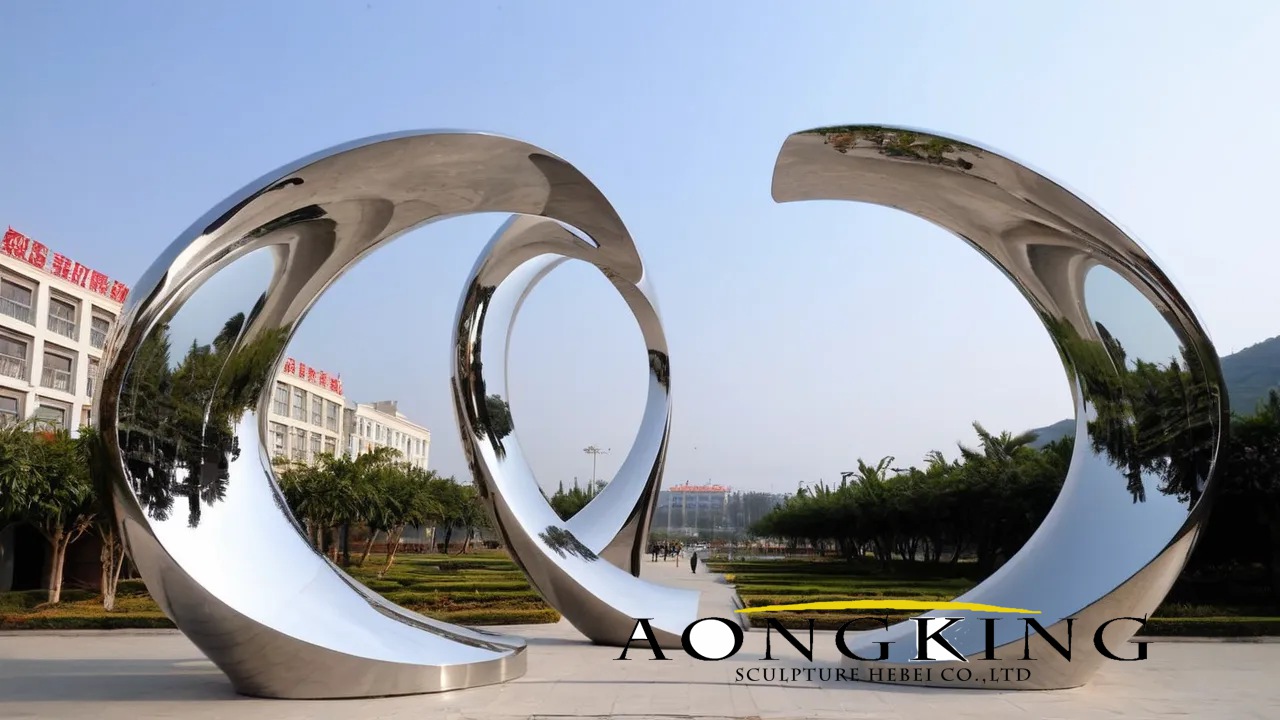 Modern Crescent Shaped Stainless Steel Large Metal Yard Sculptures