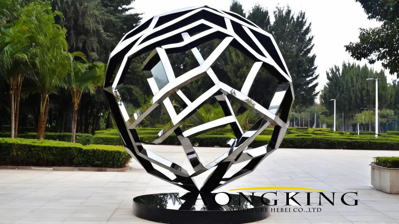 Modern hollow sphere tree garden sculpture