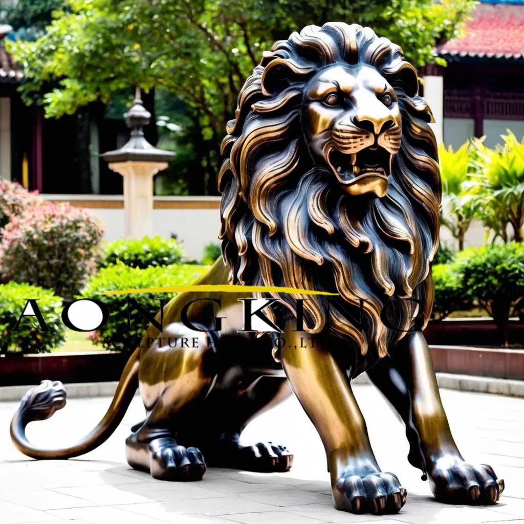 Bronze Roaring Intimidating Lion Sculpture Outdoor