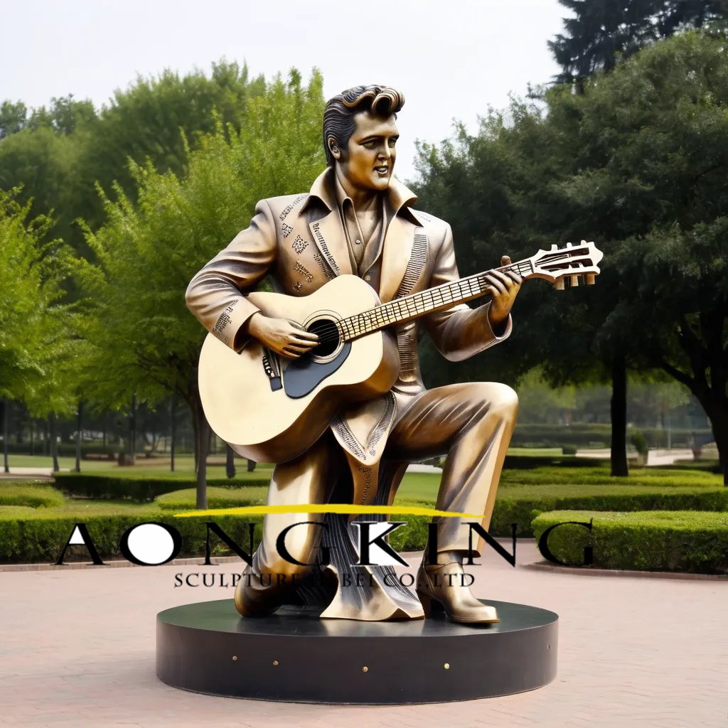 Rocking Star Playing Guitar Bronze Elvis Statue Life Size