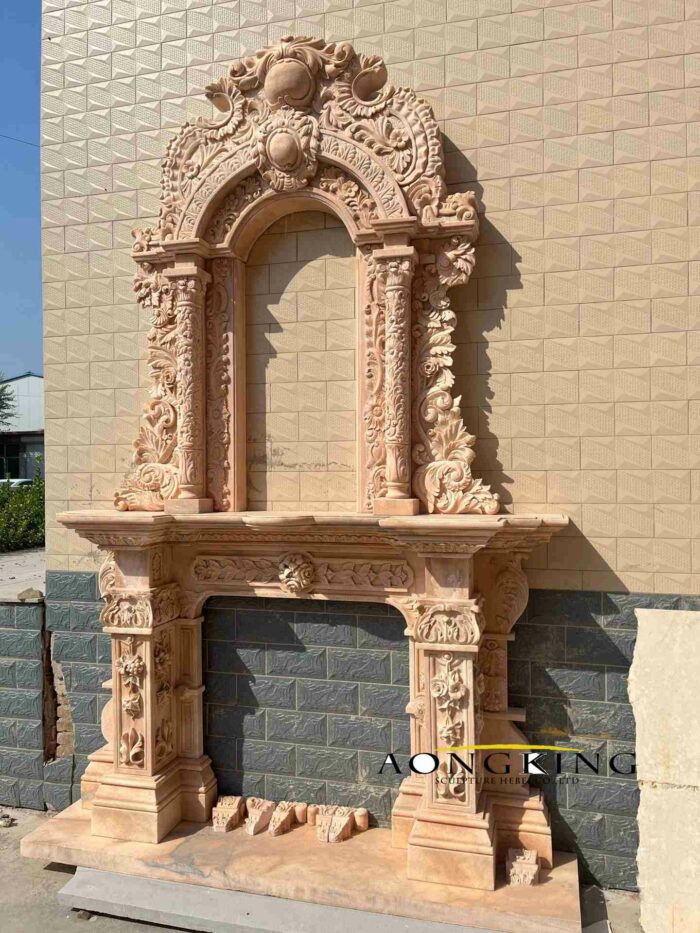 sunset glow red double-layer fireplace mantel marble sculpture for sale