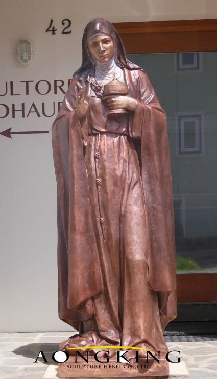 Holding Ciborium Containing The Blessed Sacrament Bronze Saint Clare of Assisi Sculpture