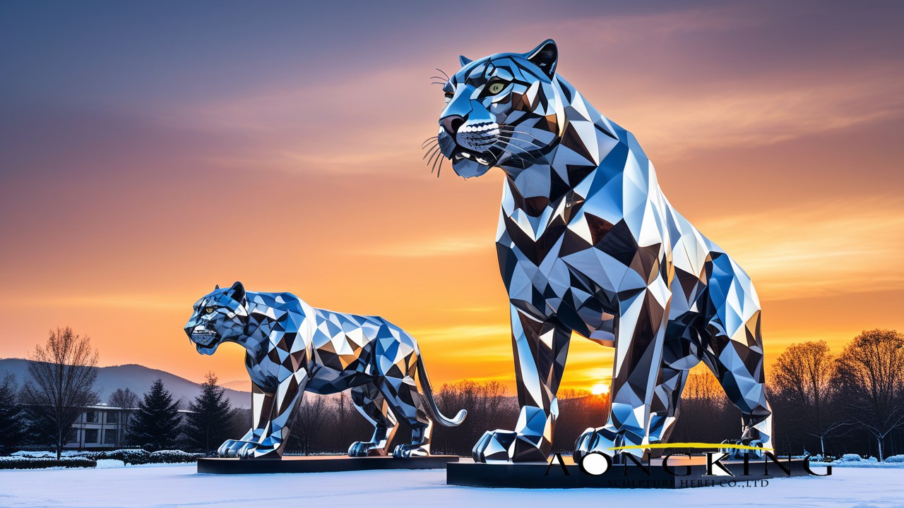 Town square Majestic Geometric Panther Statues stainless steel