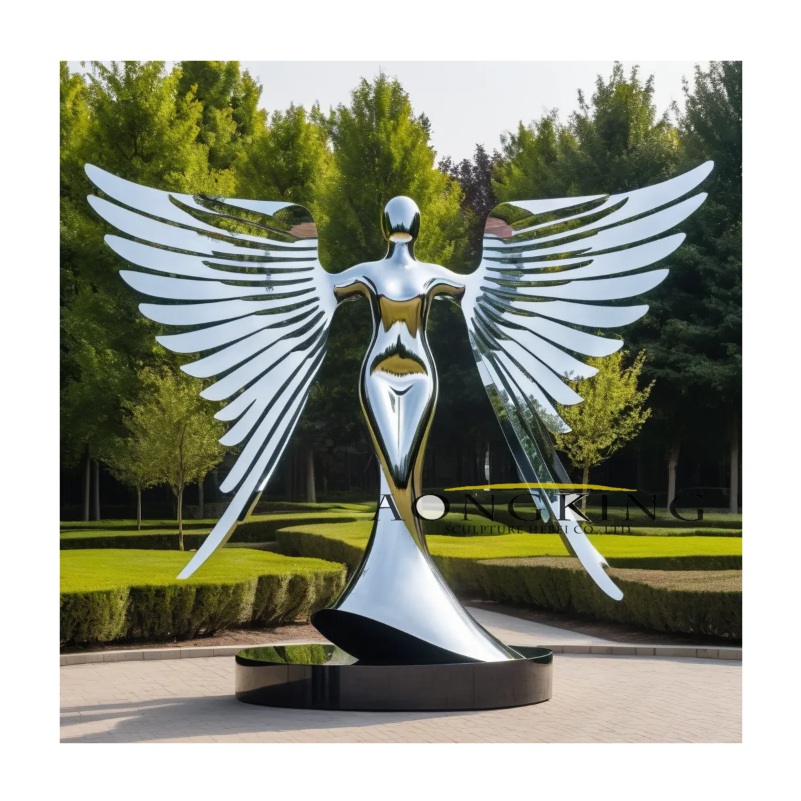 garden stainless steel guardian angel sculpture