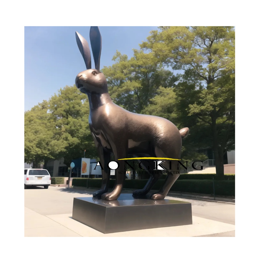 Massive European Hare bronze rabbit sculpture