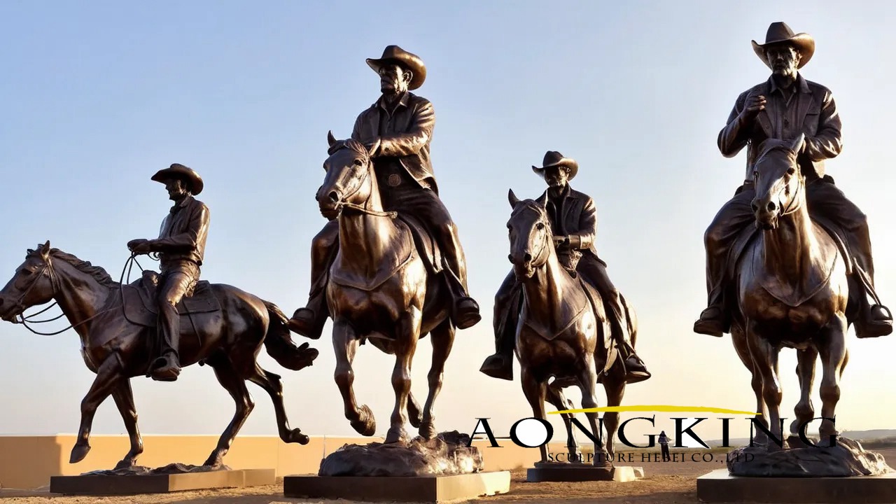Stadium trotting equestrian riders Western cowboy sculptures bronze