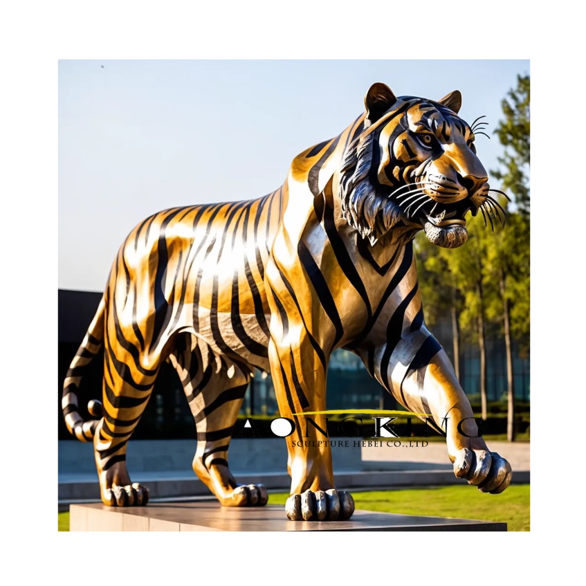Dynamic Striding Siberian Tiger copper sculpture of tiger