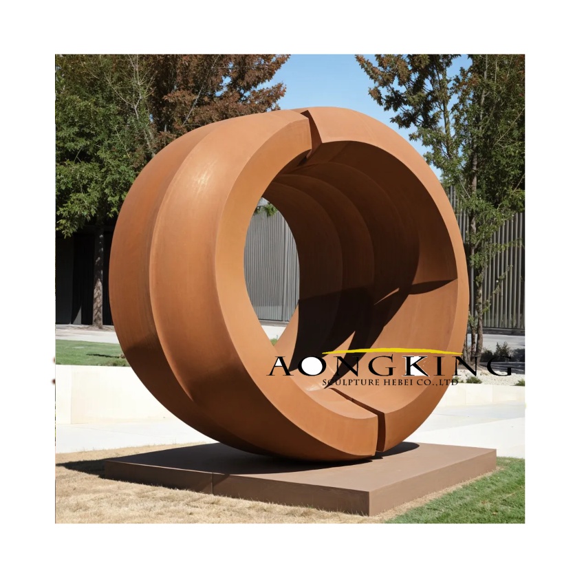 Industrial design Tyre-like corten circle garden sculpture