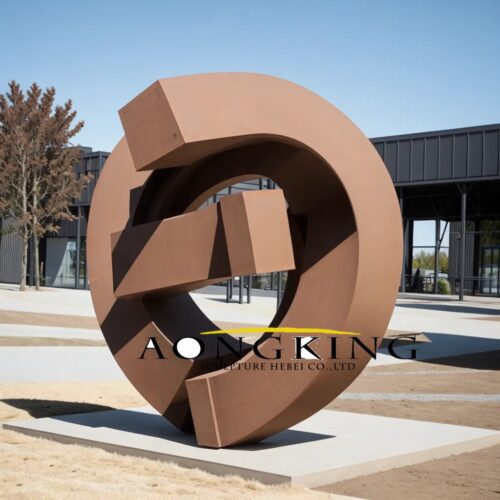 Sculpted steering Wheel-inspired art corten steel circle sculpture