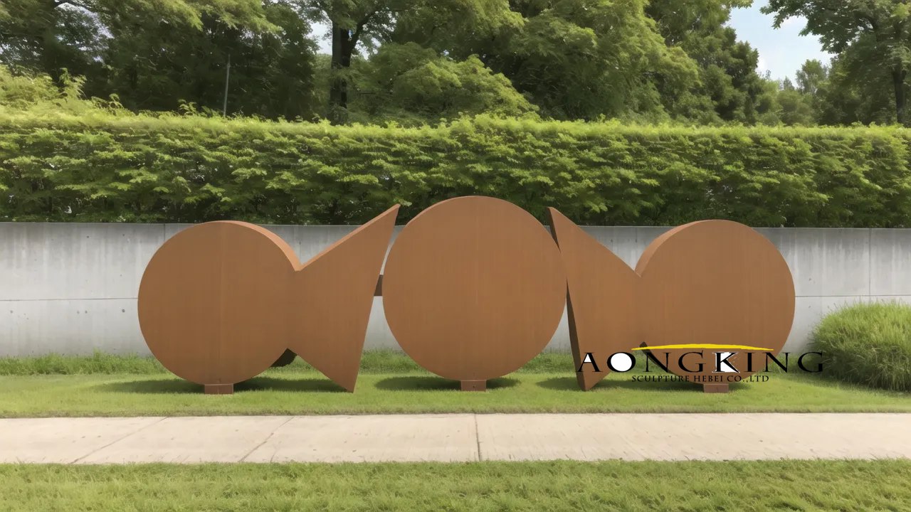 Symmetrical Design circular and fish elements corten steel garden wall sculpture
