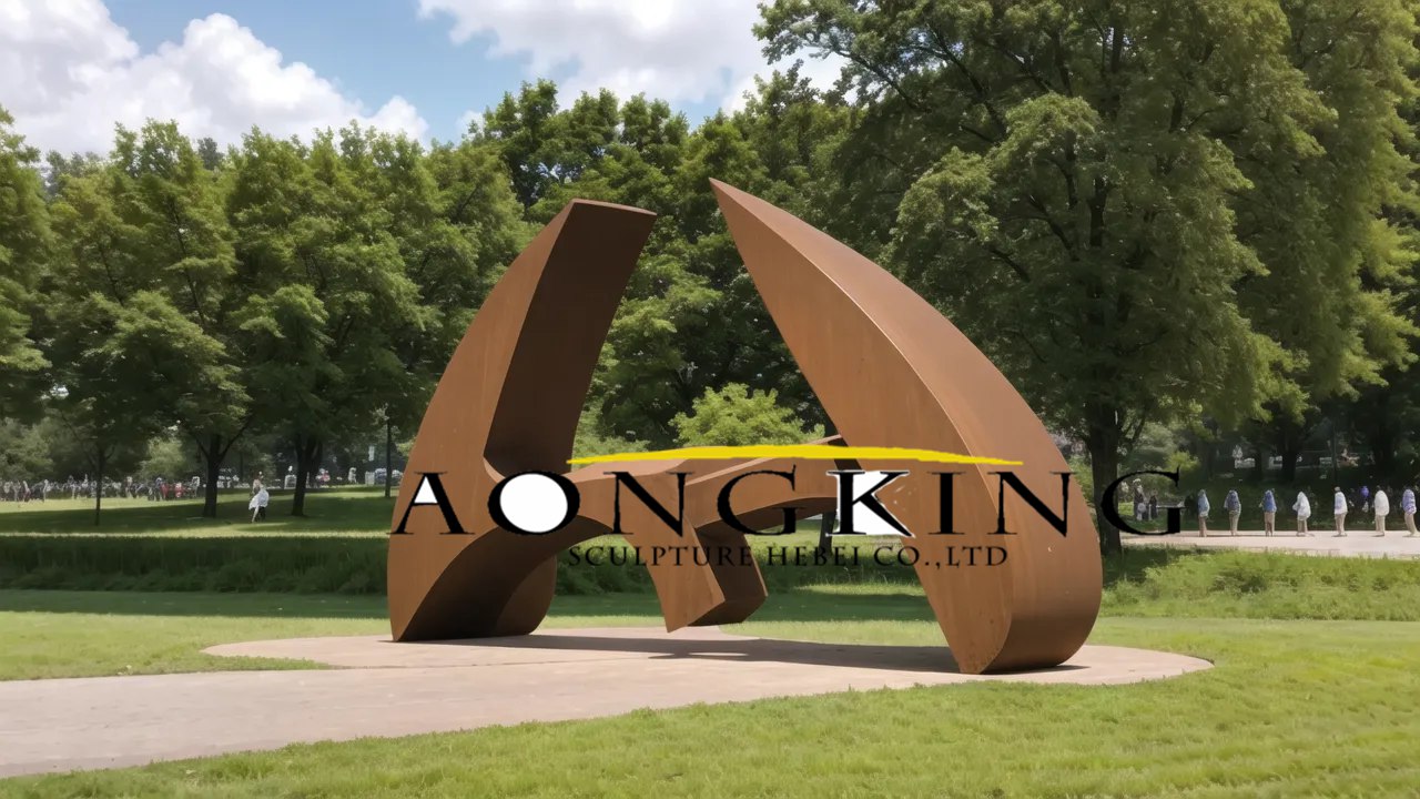 Artwork incorporating H and M elements corten steel letters sculpture