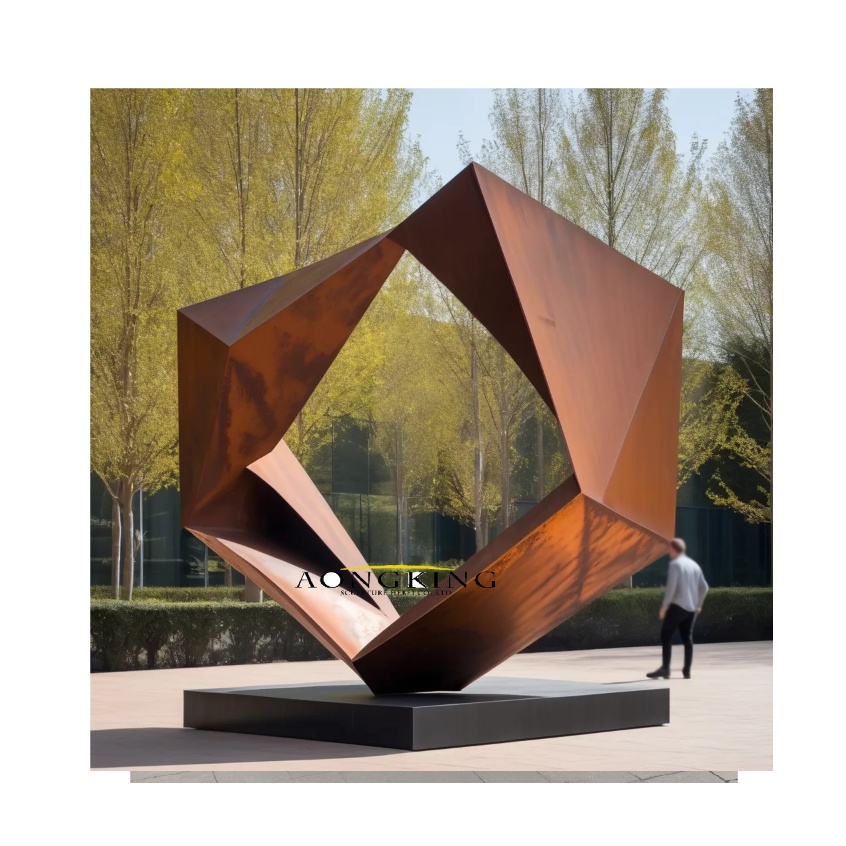 Geometric Laser-Cut Triangular and Diamond Shapes cutting corten steel sculpture