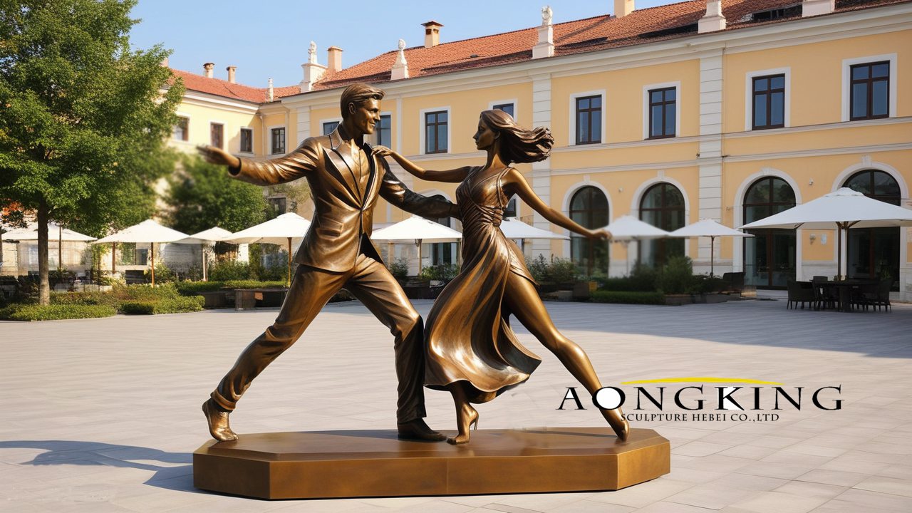 bronze outdoor romantic cheerful dancing couple statue sculpture