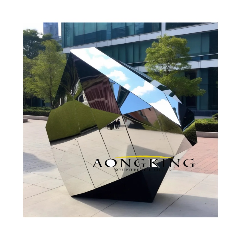 Geometrically sectional mirror diamond sculpture stainless steel