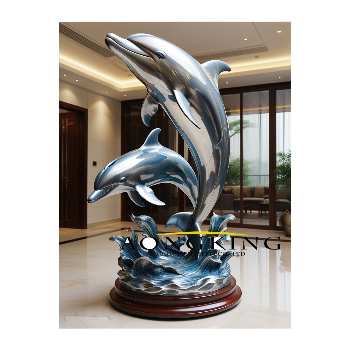 Marine Art blue coated metal leaping dolphin home decor