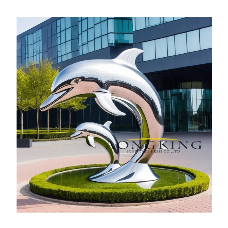 Aesthetic marine mammal conservation metal dolphin metal art statue