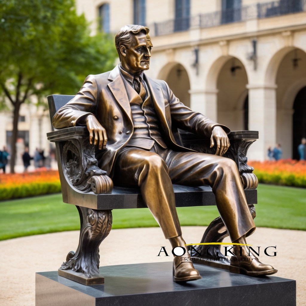 bronze public adorning rested on a park bench relaxed duke statue