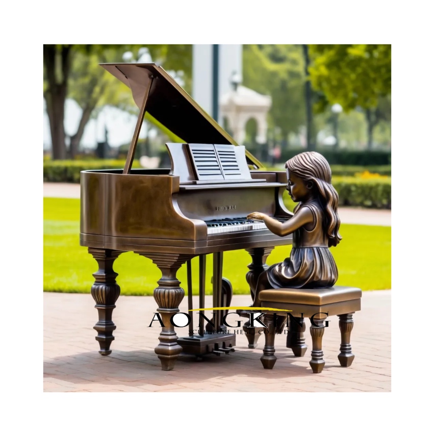Figurative Art Playing Piano Elegant bronze girl statue