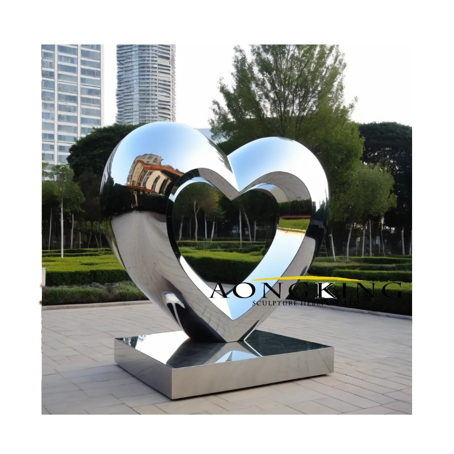 stainless steel Romantic green square nested heart symbol hollow sculpture