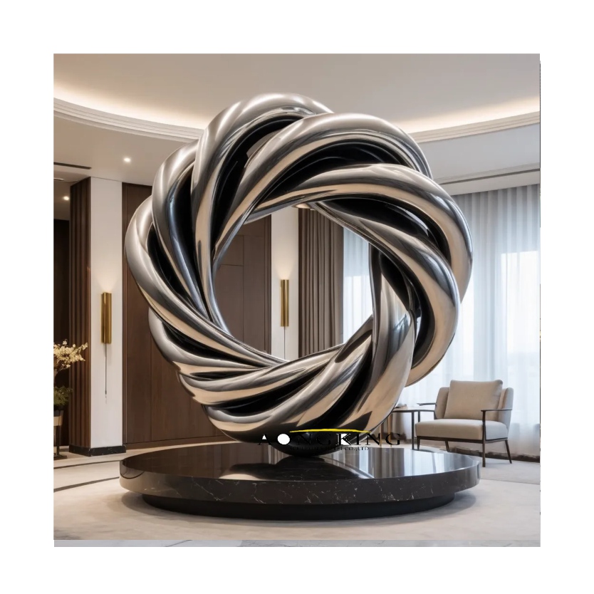 stainless steel helical design twisted circle indoor sculpture