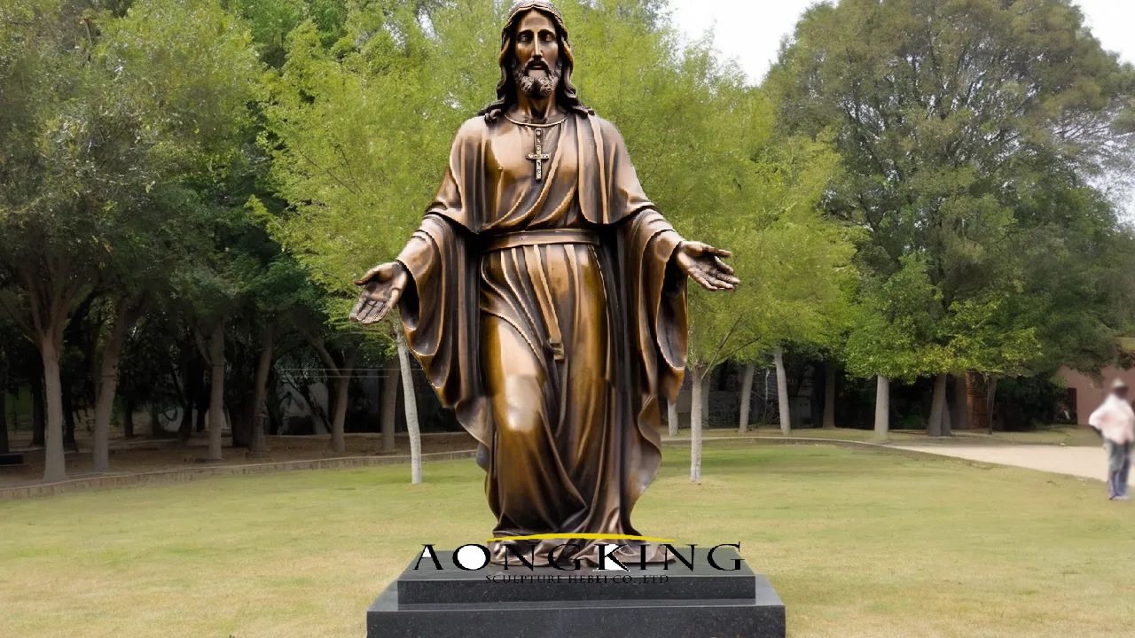 Bronze Standing Pose Wearing A Cross Necklace Large Christ Statue From Aongking