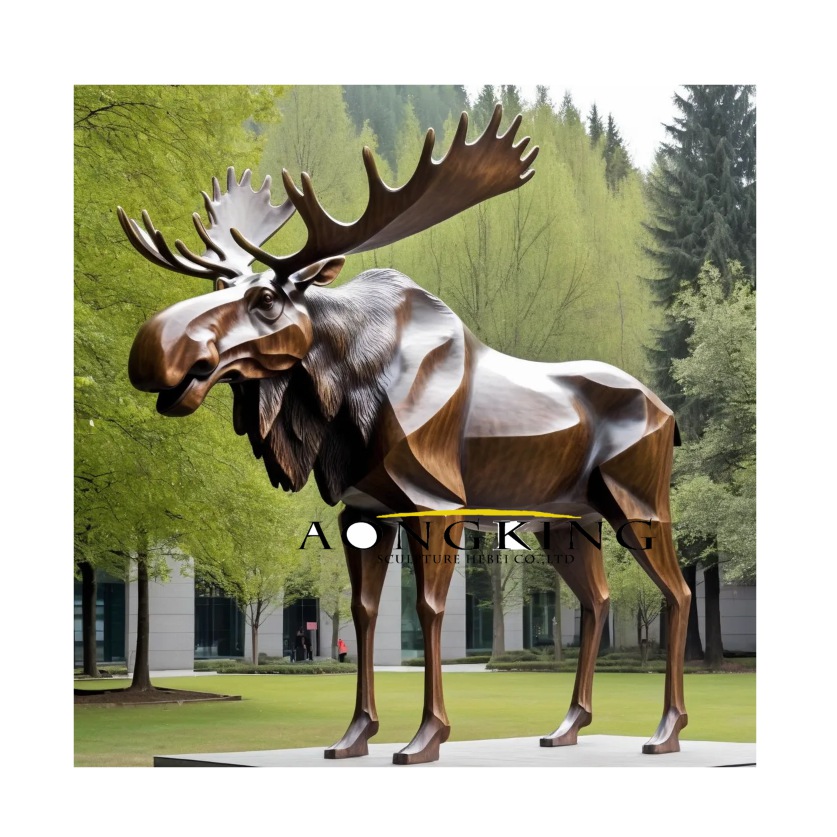 Bronze nature theme moose artwork metal deer statue