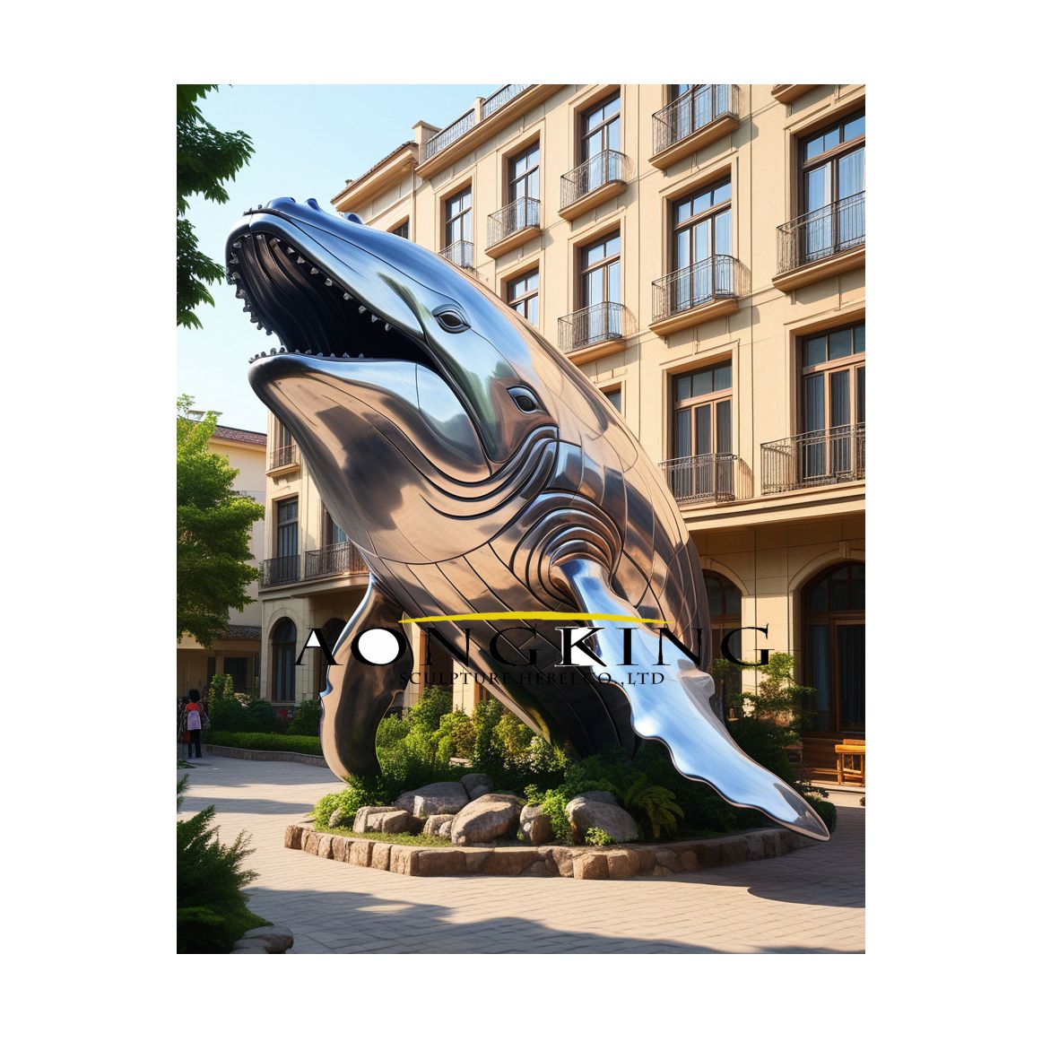 stainless steel Open-mouthed whale large metal yard art decorative statue