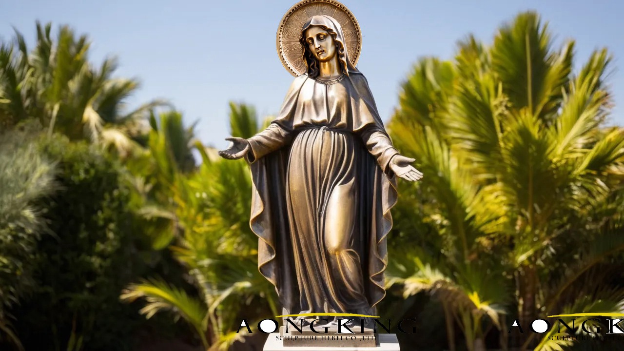 Bronze Sacred With A Halo Large Outdoor Virgin Mary Statue For Decoration