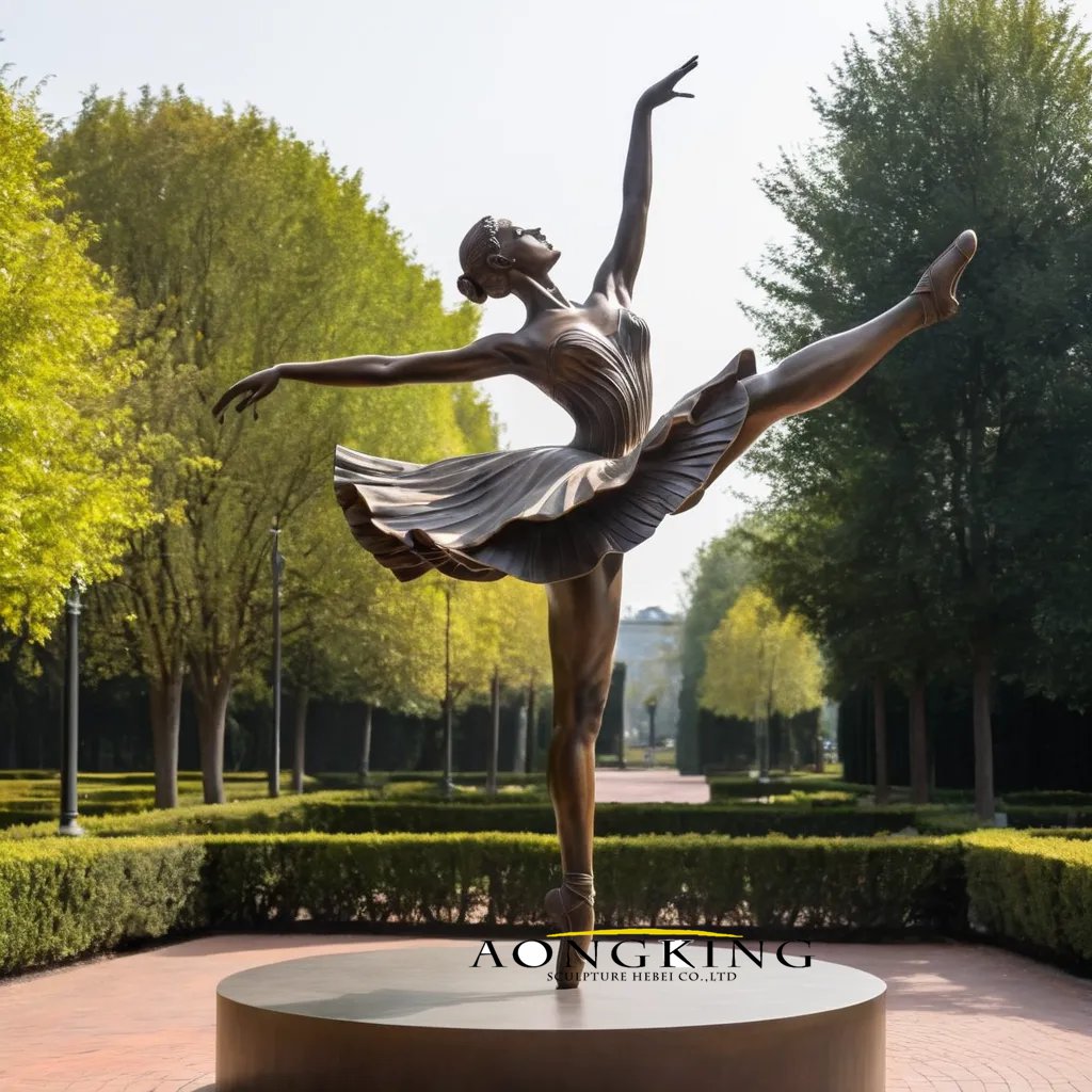 bronze graceful En Pointe dancing movement life-size ballerina statue