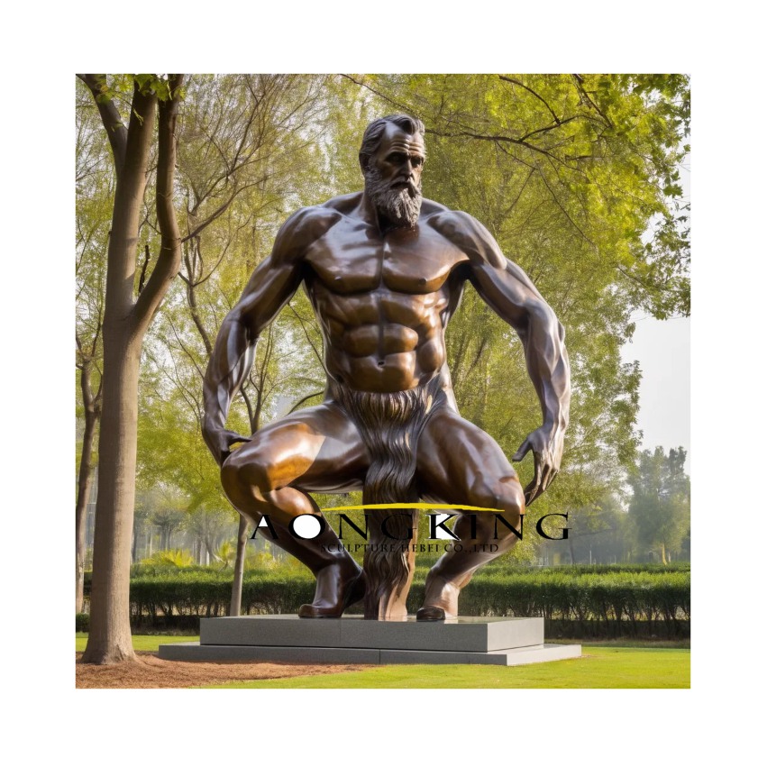 garden beard and brawn semi-nude male life-size bronze figure statue