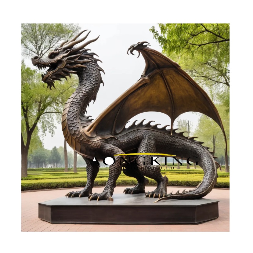 bronze Mythical quadruped Winged Huge Dragon Sculpture