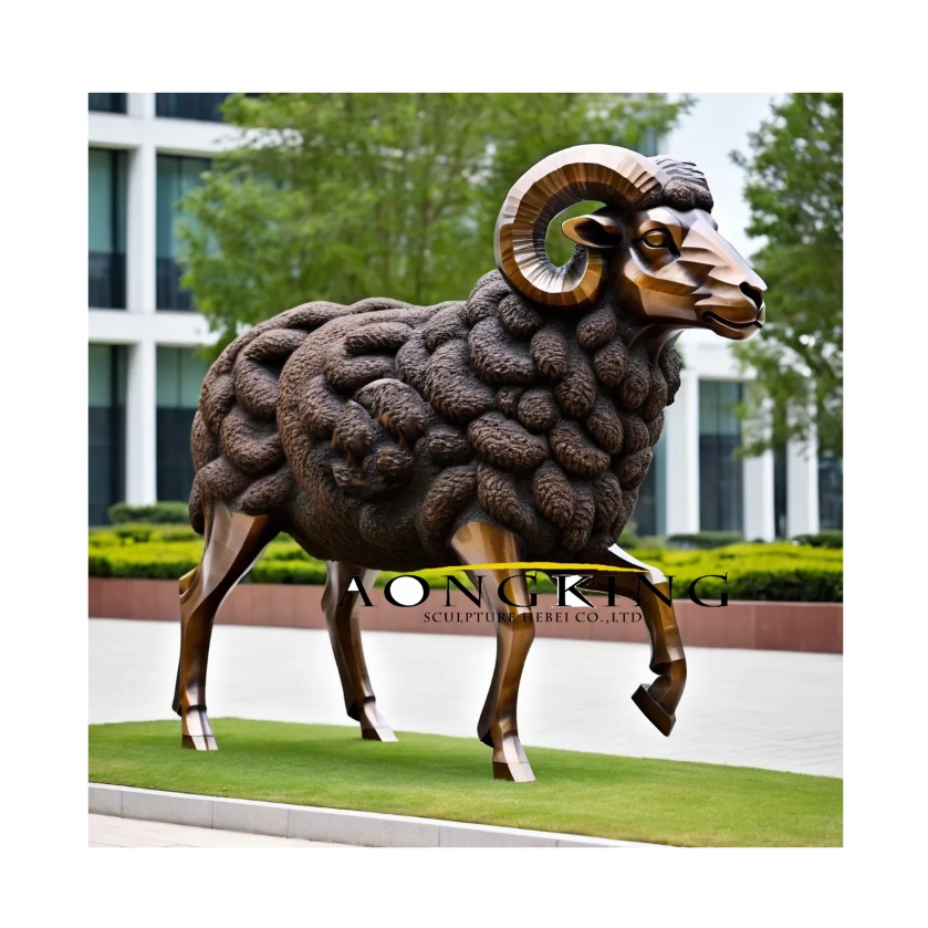 Horned Furry Rocky Mountain Bighorn Sheep life-size sheep bronze statue