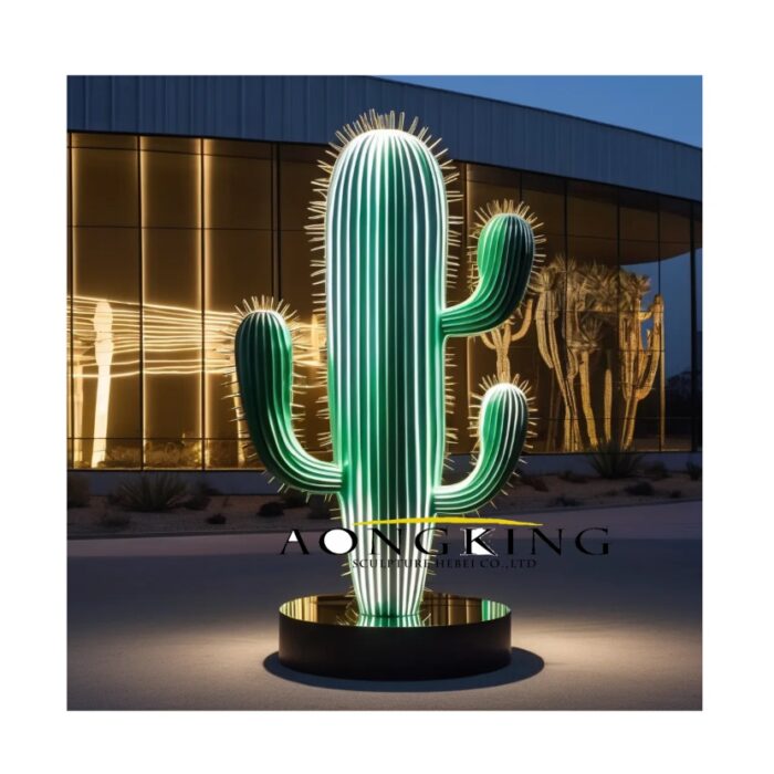 Sprayed Green Botanical Art Stainless Steel Metal Cactus Sculpture