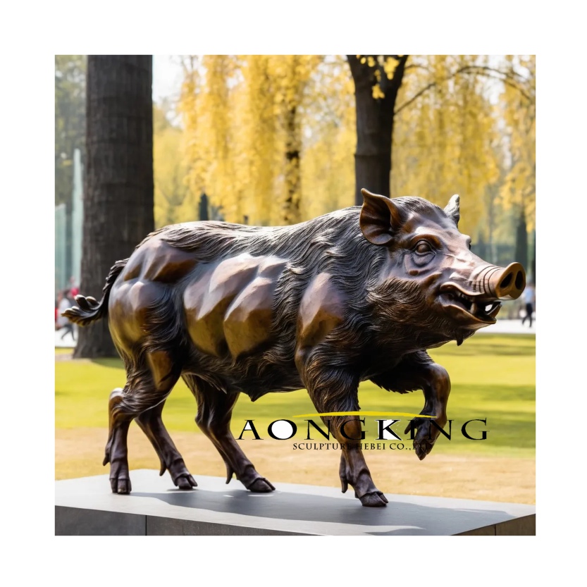 bronze garden nature-inspired dynamic wild boar metal pig sculpture